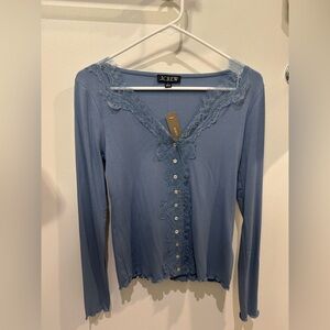 J.Crew Soft Blue Lace Detail Blouse